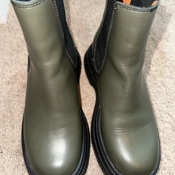 GANNI Olive Green Creepers Mid Chelsea Boots Size 6 - Picture 9 of 13